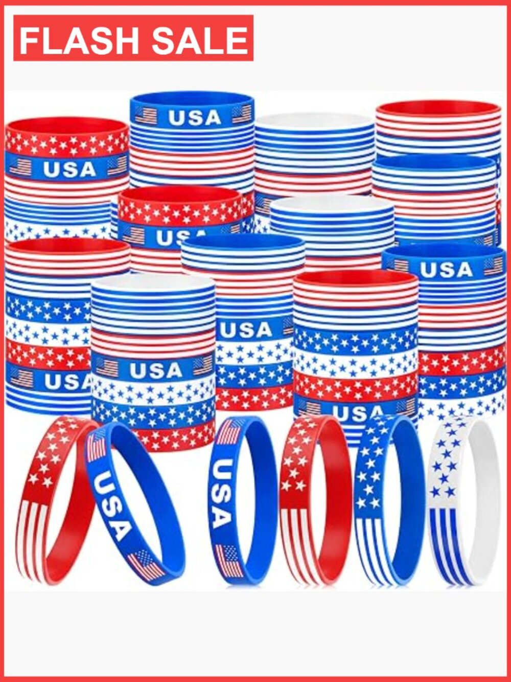 48 Patriotic Silicone Bracelets Independence Day Party Favors